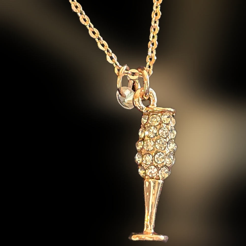Celebrate w/this Rose Gold Champagne Glass Pendant Necklace-16" w/3" extender.